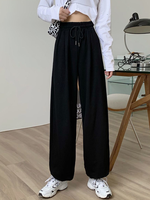 Women's Pants Capris JMPRS Gray Women Sweatpants Autumn Baggy Fashion Oversize Sports Pants Black Lace Up Spring Cotton Joggers Streetwear Trouse