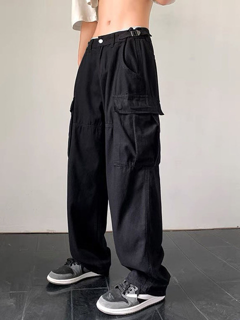 Women's Pants Capris HOUZHOU Vintage Baggy Cargo Pants Women Japan Style Harajuku Hippie Streetwear Black Trousers Female Oversized Korean Fashio