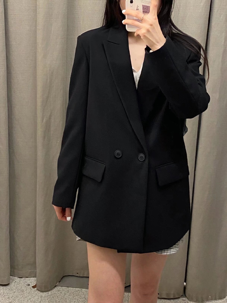 Women's Suits Blazer Fashion Double Breasted Plus Size Coat Vintage Long Sleeve Pockets Female Outerwear Chic 230321