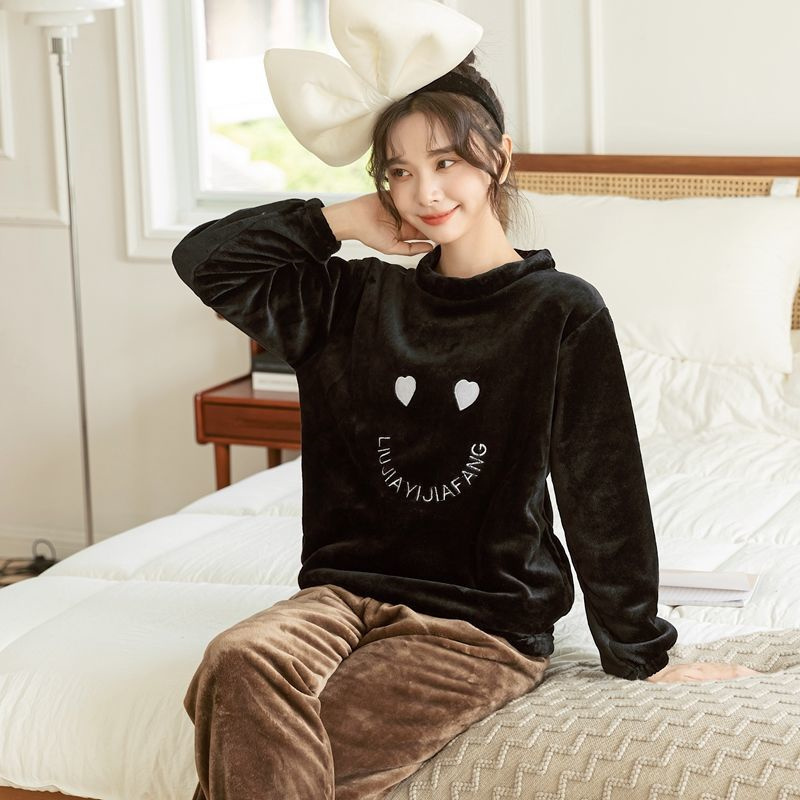 Women's Sleepwear Winter Pajamas Set Casual Cartoon Full Sleepwear For Women Warm Thick Pyjama Women's Flannel Fashion Homewear Clothes Plus
