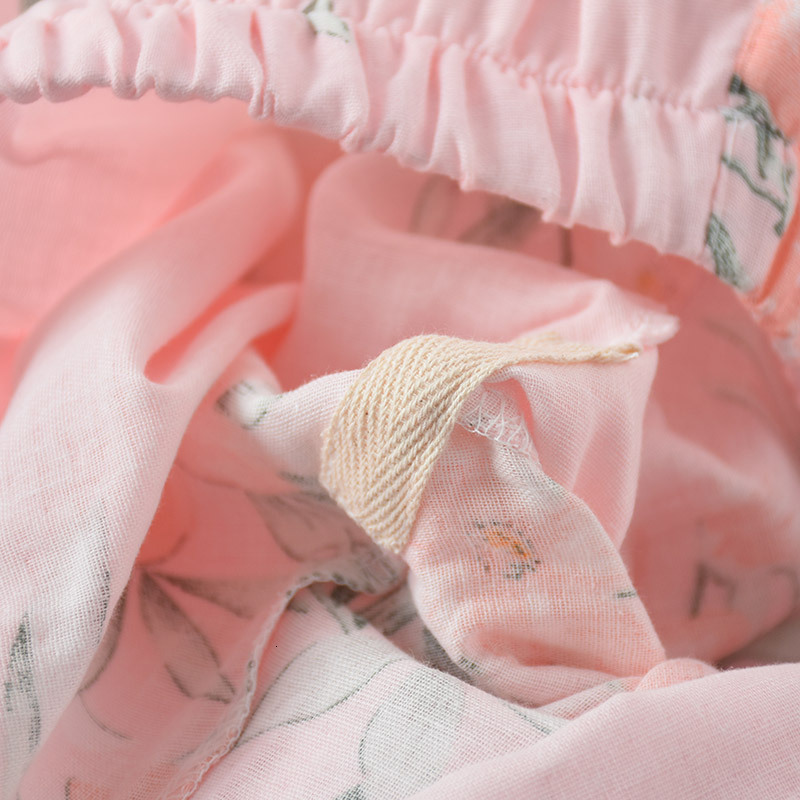 Women's Sleepwear 100% Cotton Women Sleepwear Home Clothes Ladies Half Sleeve Kimono Robe Sets Long Trousers Pajamas Suit Homewear Pijama Seda 23