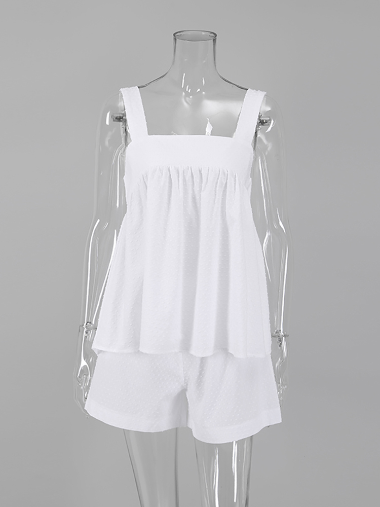 Women's Sleepwear Restve Casual Pajamas Womens Cotton 2 Piece Set White Tank Top Sleeveless Loose Female Home Suits With Shorts Solid Autumn 2303
