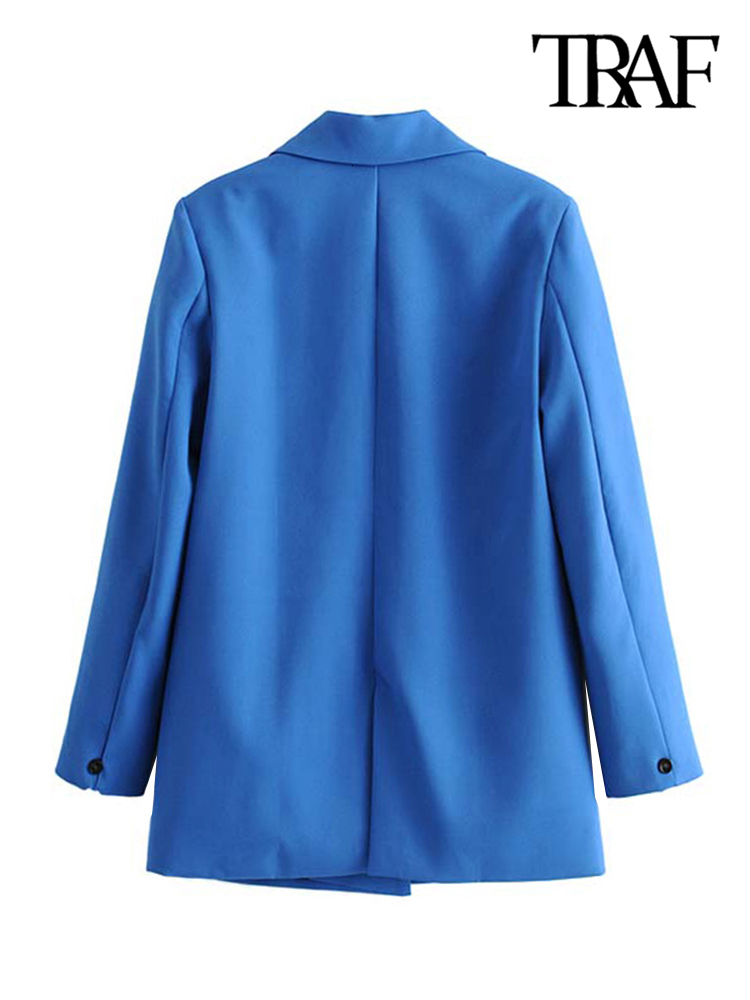Women's Suits Blazers TRAF Women Chic Office Lady Double Breasted Blazer Vintage Coat Fashion Notched Collar Long Sleeve Ladies Outerwear Stylish