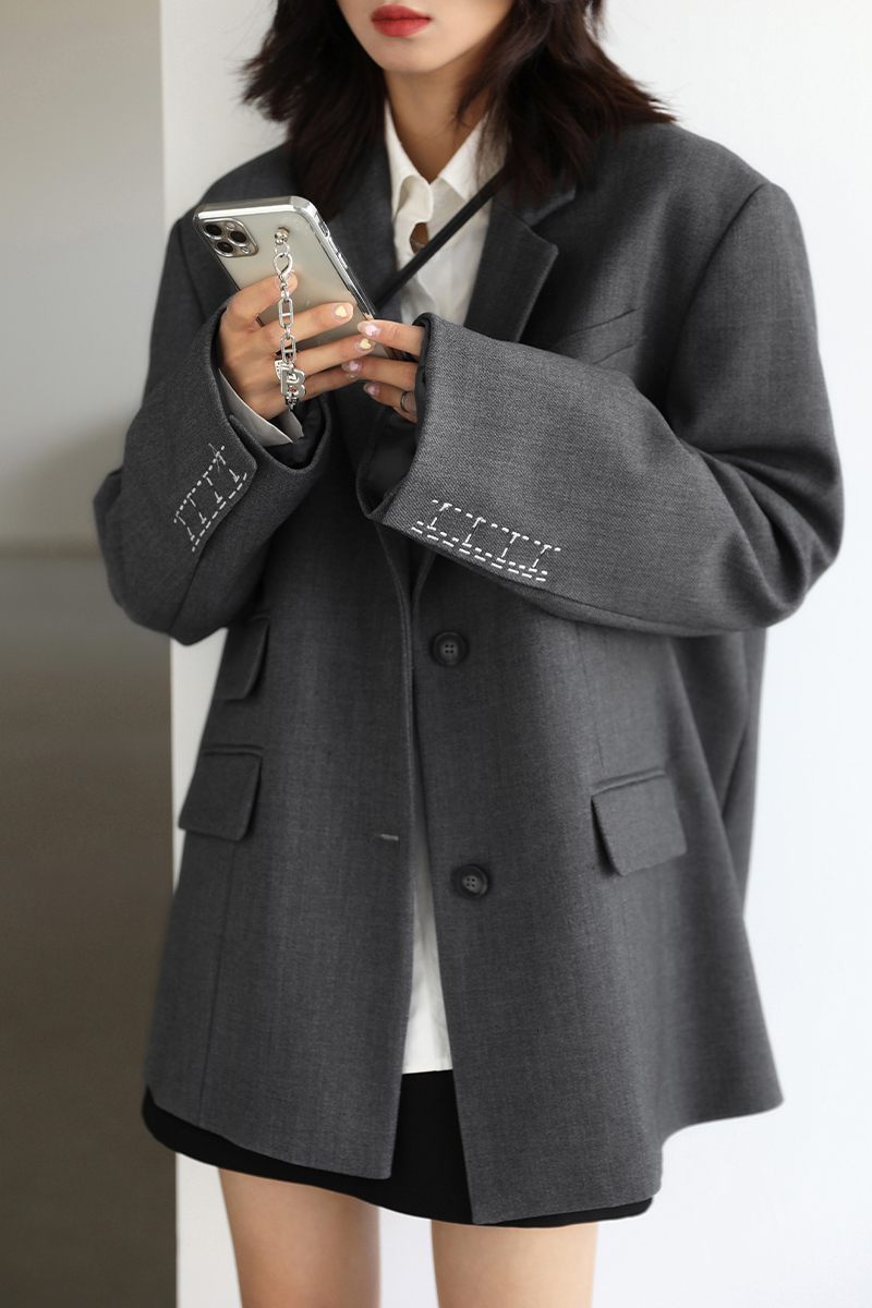 Women's Suits Blazers CHICVEN Women Office Lady Blazer Cuff Embroidery Wide Shoulder Twill Suit Autumn Ladies Outerwear Stylish Tops 230321