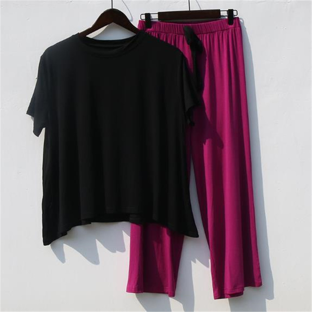 Women's Sleepwear Loose Cotton Pajamas Women's Year Pajamas Net Red Hit Color Suit Women's Home Service Short-sleeved Two-piece Casual 