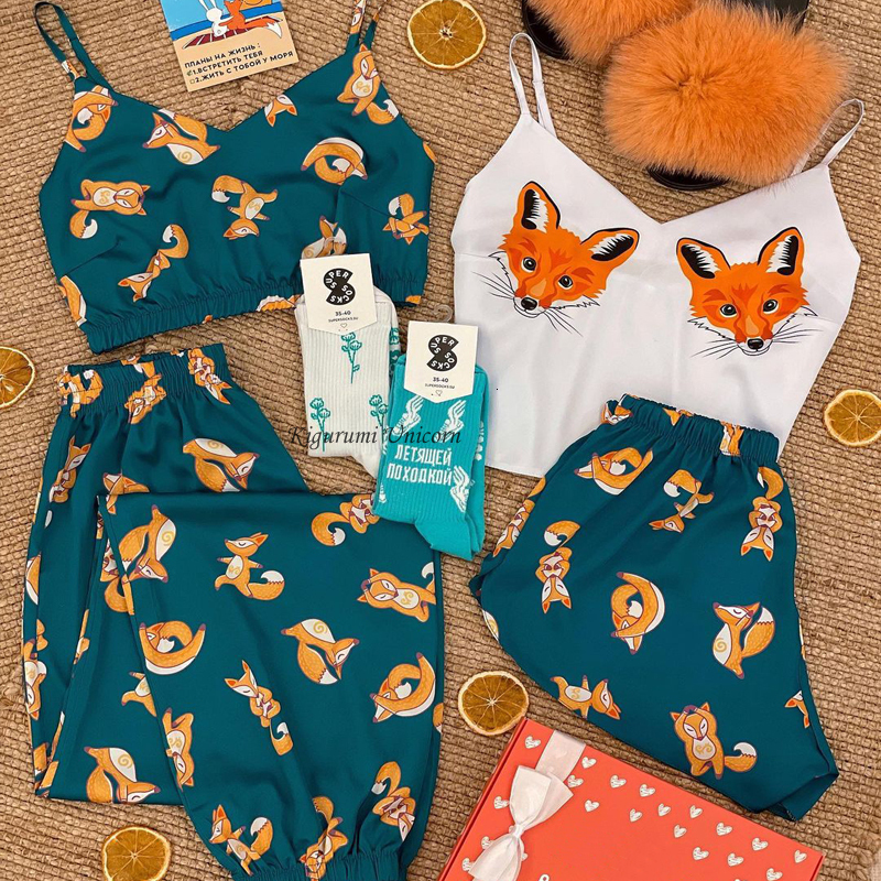 Women's Sleepwear Pajamas for Women Flower Print Pajamas Set Satin Silk Sleepwear Set Summer Pijamas Shorts Home Clothes Loungewear Drop 230321