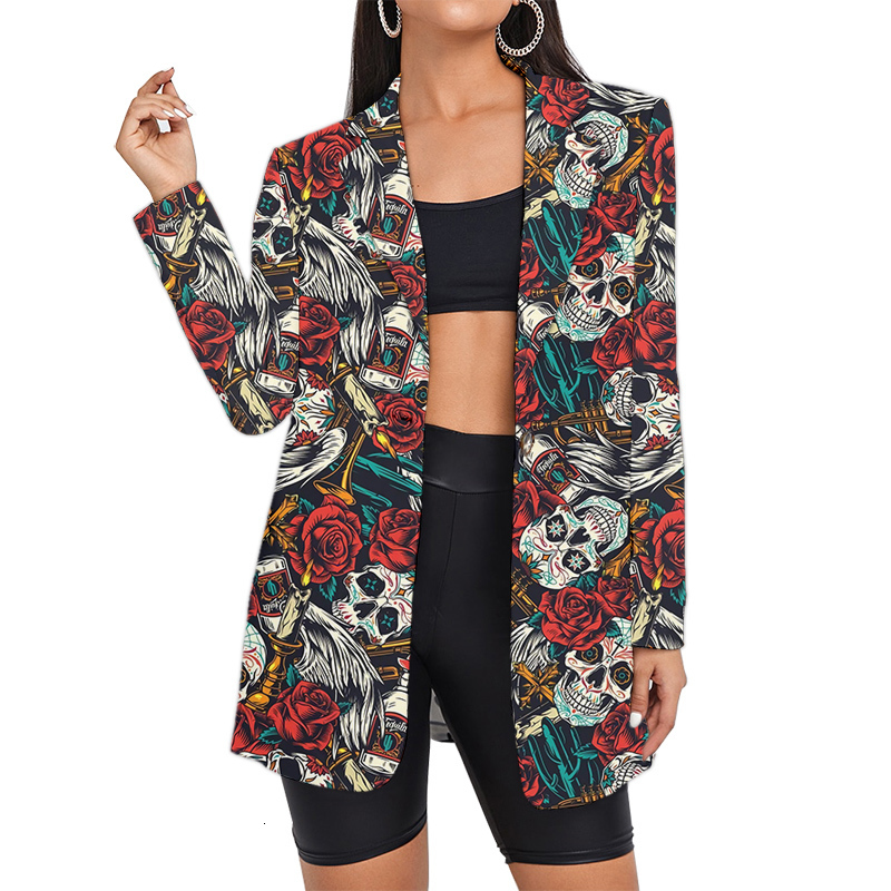 Women's Suits Blazer's Suit Camouflage Blazers Skull Floral Custom Lady Long Beer Bottle Dropship Plaid Printed Wholesale Oversized Coat 230