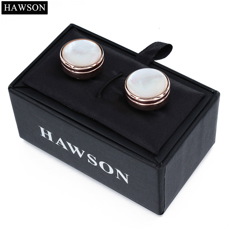 Cuff Links HAWSON Rose Gold Color Button Cover Mother Pearl for Mens Clothing Accessory 230320