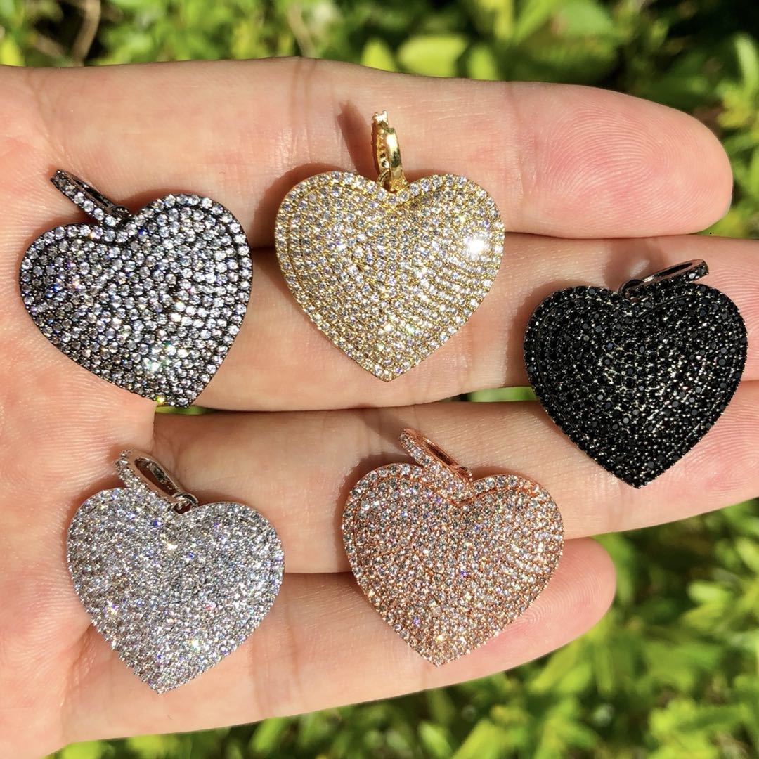 Charms 5Pcs Heart Gold Plated Cubic Zirconia Paved Pendant 24x245mm For Woman Bracelet Necklace Handcraft Jewelry Accessories 230320