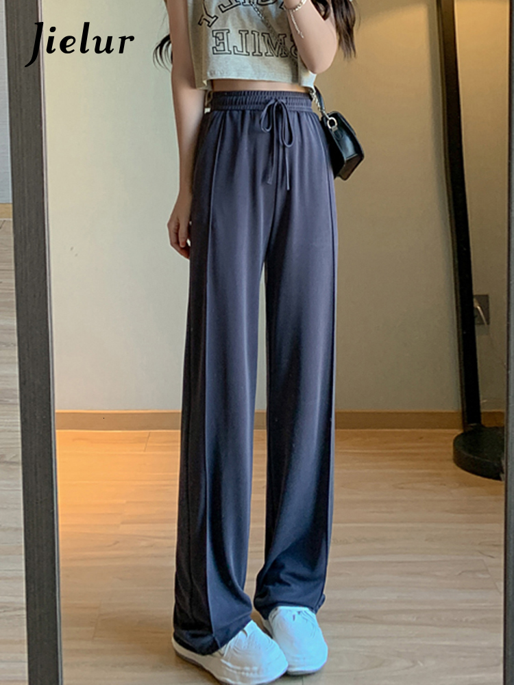 Women's Pants Capris Jielur Summer Korean Style Basic Trousers Drawstring Wide Leg Pants for Women Casual Cool Gray White Pants Female S-XXL 2303