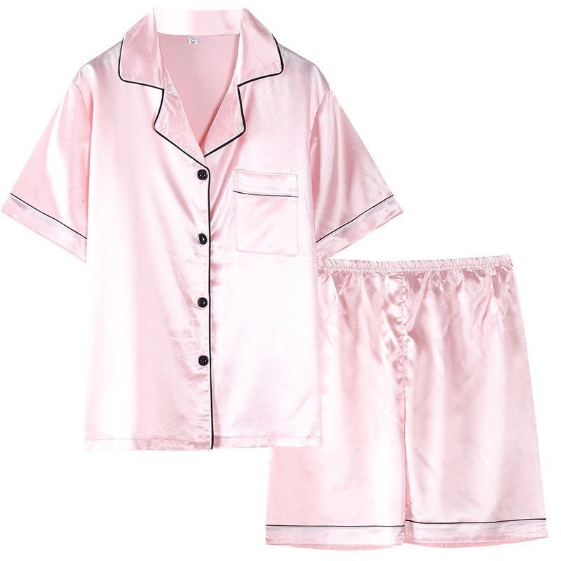 Women's Sleepwear Summer Pajamas for Ladies Short-sleeve Shorts Ice Silk Cardigan Silk Satin Pyjamas Nightwear Sleepwear Cute Home Service Suit 2