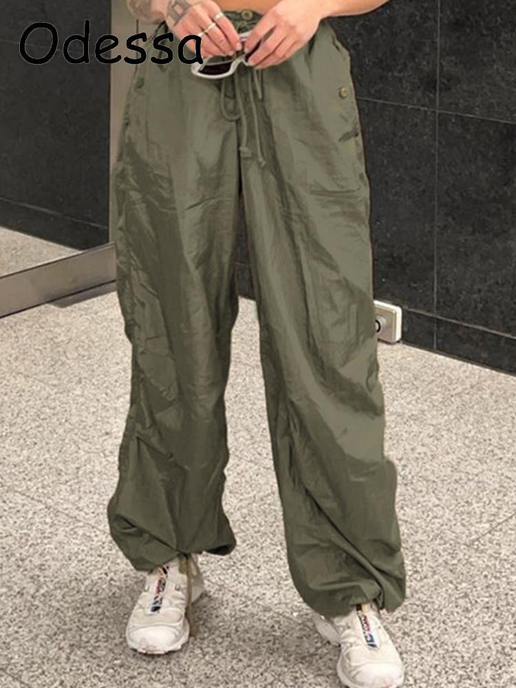 Women's Pants Capris Odessa Chic Oversized Cargo Pants Women 90s Streetwear Hip Hop Style Baggy Adjustable Waist Drawstring Y2K Female Long Pant 