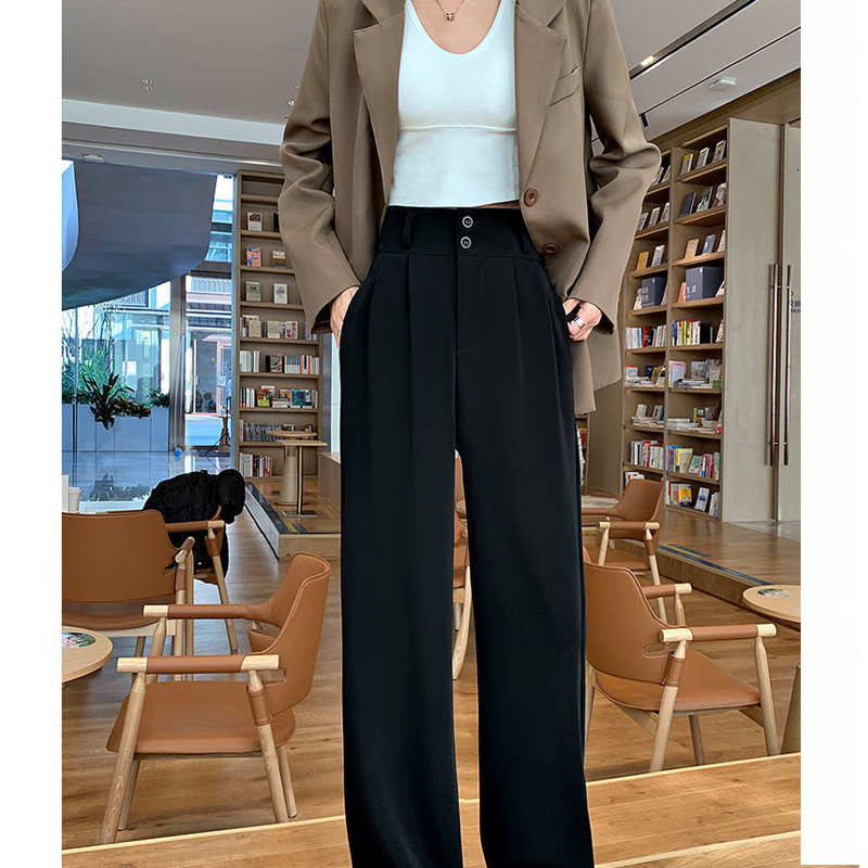 Women's Pants Capris Casual High Waist Loose Wide Leg Pants Women Spring Autumn Female Gray Black Suit Pants Ladies Streetwear Long Trousers 2303