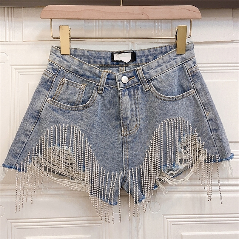 Women's Shorts Summer Fashion Denim Short Women High Street Style Sequins Loose Hole Tassel Female Fit Wild Clothing 230320