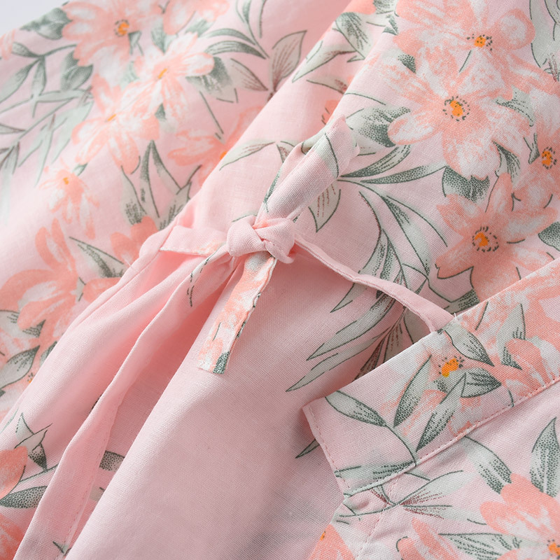 Women's Sleepwear 100% Cotton Women Sleepwear Home Clothes Ladies Half Sleeve Kimono Robe Sets Long Trousers Pajamas Suit Homewear Pijama Seda 23