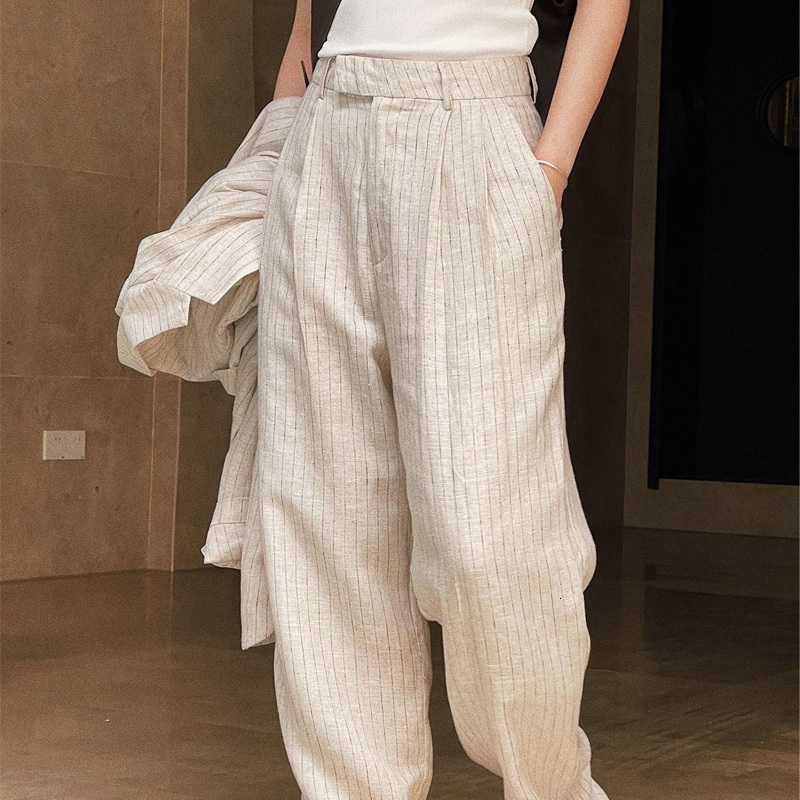 Women's Pants Capris Spring Summer Women's Casual Striped High Waist Loose Wide Leg Pants 230321