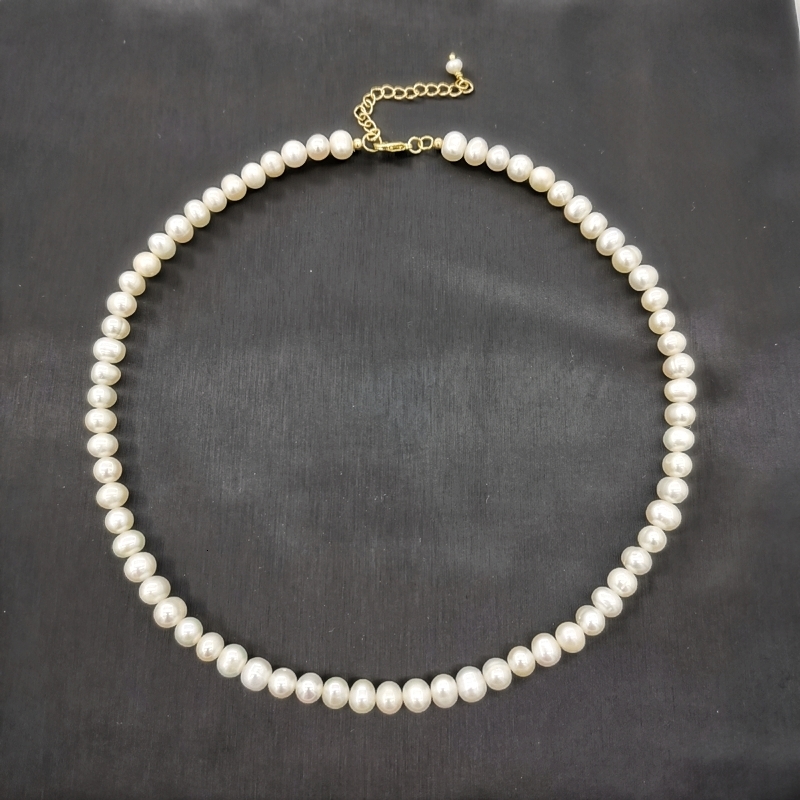Beaded Necklaces 6mm White Freshwater Pearl Necklace 14K Gold Filled Extension Chain Elegant Pearls Beaded Statement Necklace Collier Perles 230320
