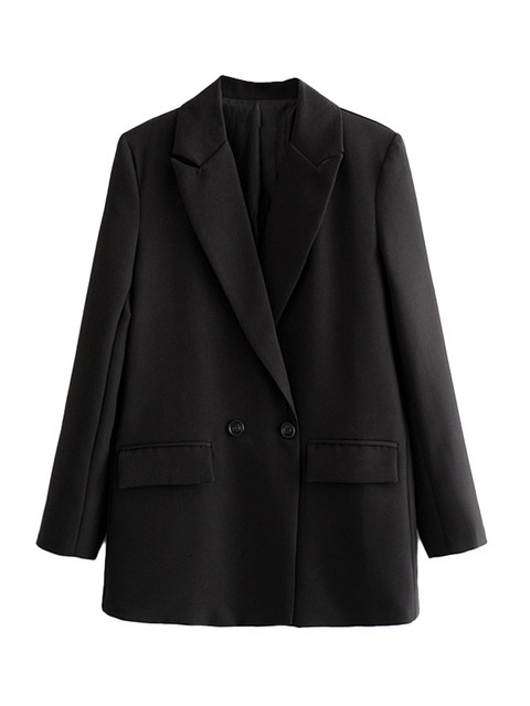 Women's Suits Blazers TRAF Women Chic Office Lady Double Breasted Blazer Vintage Coat Fashion Notched Collar Long Sleeve Ladies Outerwear Stylish