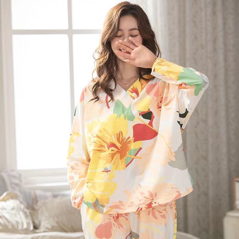 Women's Sleepwear Spring Autumn Women's Sleep Lounge Pajama Long Sleeved Woman Pajama Set Cartoon Pyjamas Cotton Sleepwear M L XL XXL XXXL F