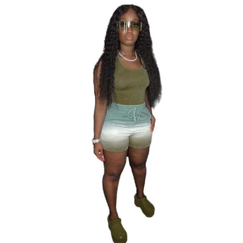 2023 Women Tracksuits Designer Summer Two Piece Set Slim Sexy Tank Top Vest And Belt Tether Gradient Shorts Outfits Jogging Suit