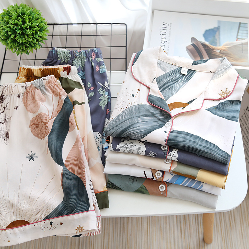 Women's Sleepwear Women's Pajamas Set Short-sleeved Shorts Home Pijima Loose Two-piece Suit for Home Sleepwear Printed Plus Size Female Piji