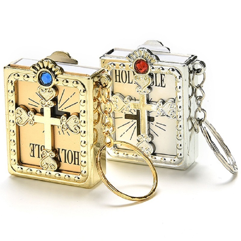 Other Event Party Supplies 10pcs Gold Silver Mini Holy Bible Keychain Cross Keychain Real Bible as Gift for Baptism Holy Communion Guests Party Favors