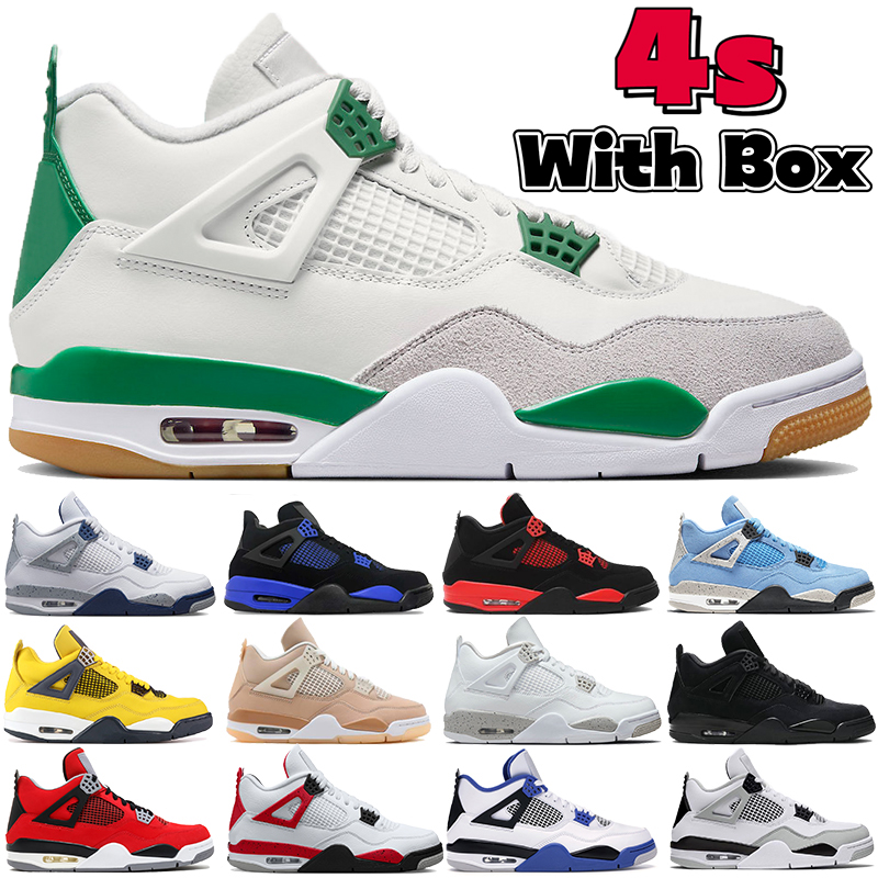 

Box With jumpman 4 4s basketball shoes Pine green Midnight Navy military seafoam university blue photon dust white oreo red thunder black cat mens womens sneakers, 19 metallic green