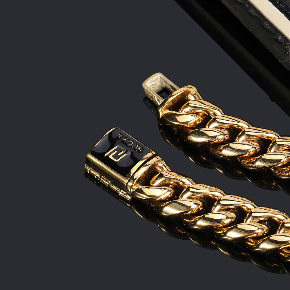 Charm Bracelets Hip Hop Fashion Jewelry Stainless Steel Chunky Cuban Miami 18k Gold Plated Bracelet For Men 230320