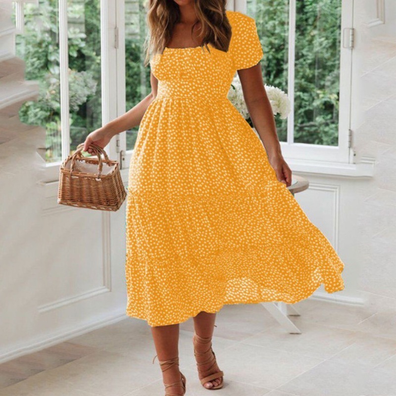 Casual Dresses Vestidos Vintage Print Puff Sleeve summer Beach sweet dresses Casual Square collar floral maxi long dress festa 230321