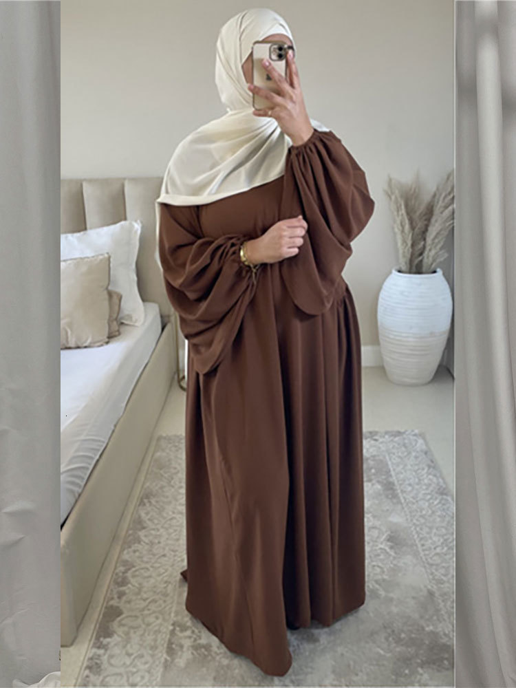 

Ethnic Clothing Plain Abaya Muslim Long Dress Women Ramadan Eid Crepe Balloon Sleeve Islamic Jilbab African Dresses Dubai Turkish Modesty Kaftan 230321