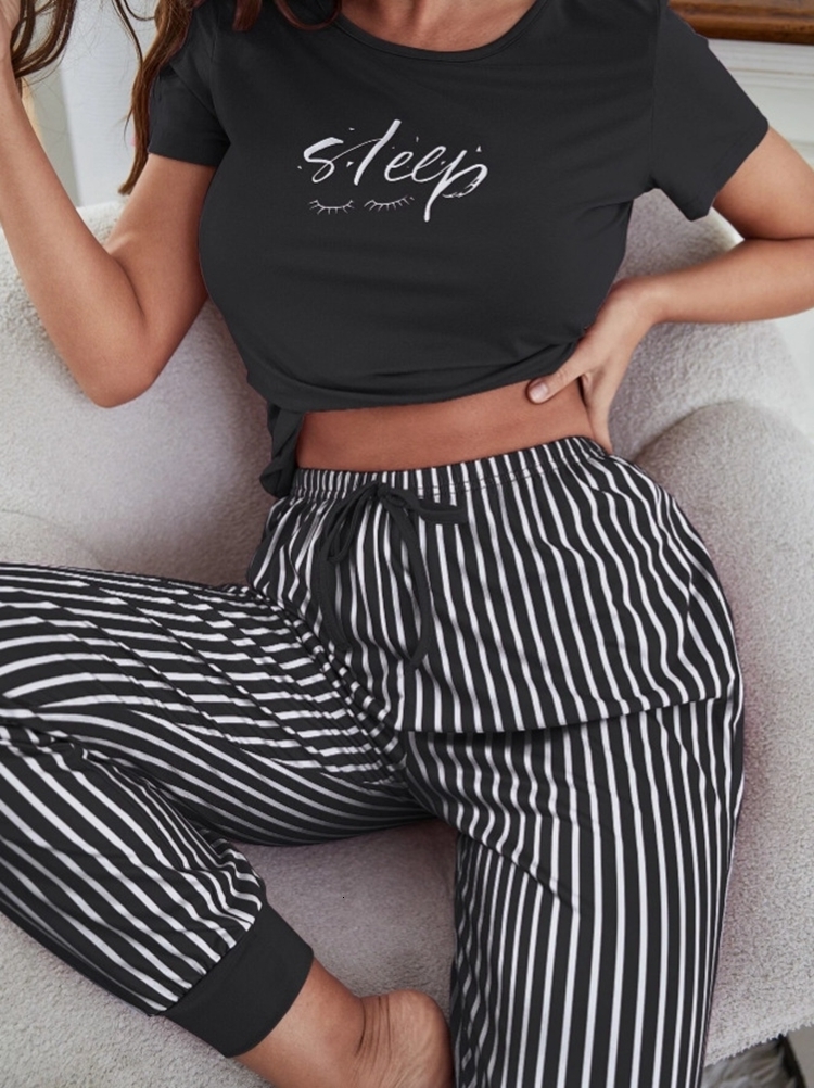 Women's Sleepwear Lace Pijamas Summer Women's Short Sleeve Tops With Trousers Pajamas Set Korean Love Print Sweet Cute Sleepwear Home Clothi