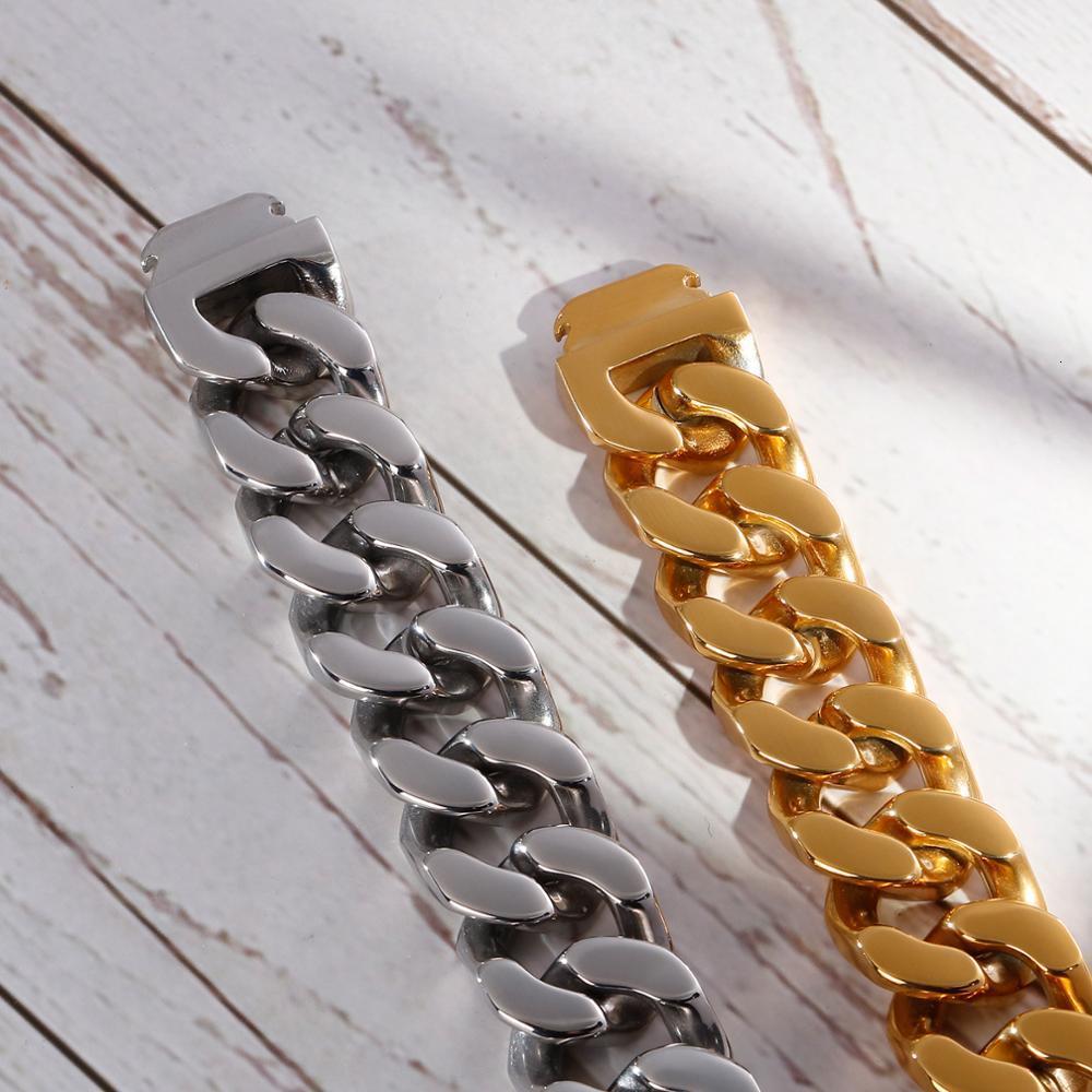 Charm Bracelets Fashion Men Silver Color Gold Stainless Steel Heavy Chunky Link Chain Bracelets Bangles Jewelry 230320