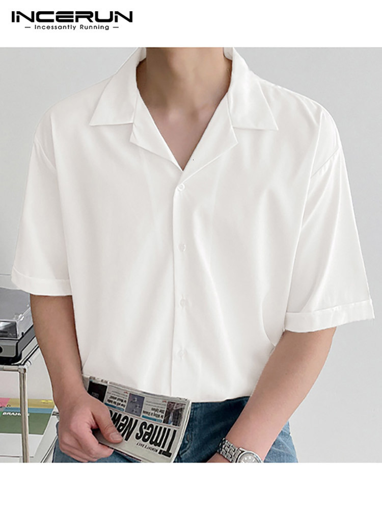 Men's Casual Shirts INCERUN Men Casual Shirt Lapel Short Sleeve Button Streetwear Summer Men Clothing Solid Color Korean Fashion Shirts S-5XL 230