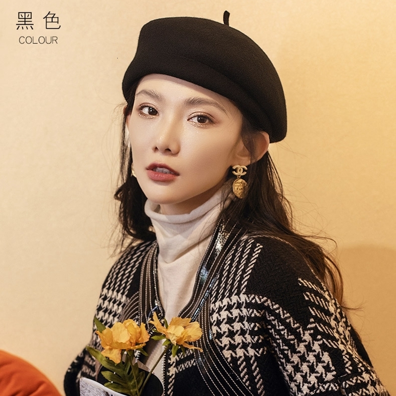 Berets Hepburn Style 100 Australia Wool Beret Girl Cute Painter Hat Lady Cloche Felt Pillbox Cap 230321
