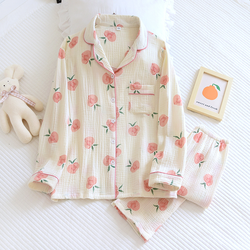 Women's Sleepwear Crepe Pajamas Set Spring Long-Sleeve Women Home Service Suit Femme Pijamas Mujer Feminino Pyjama Clothes Thin Section Simple 23