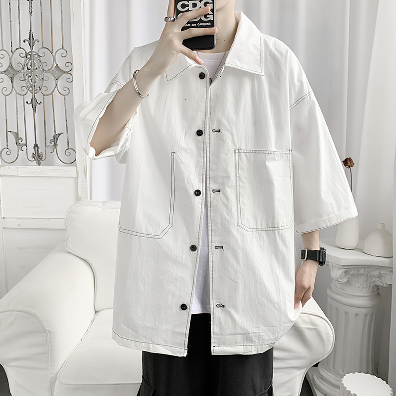 Men's Casual Shirts Half Sleeve Shirts Men Loose Business Large Size 3XL Harajuku High Street All Match Handsome Baggy Korean Fashion Outerwear 2