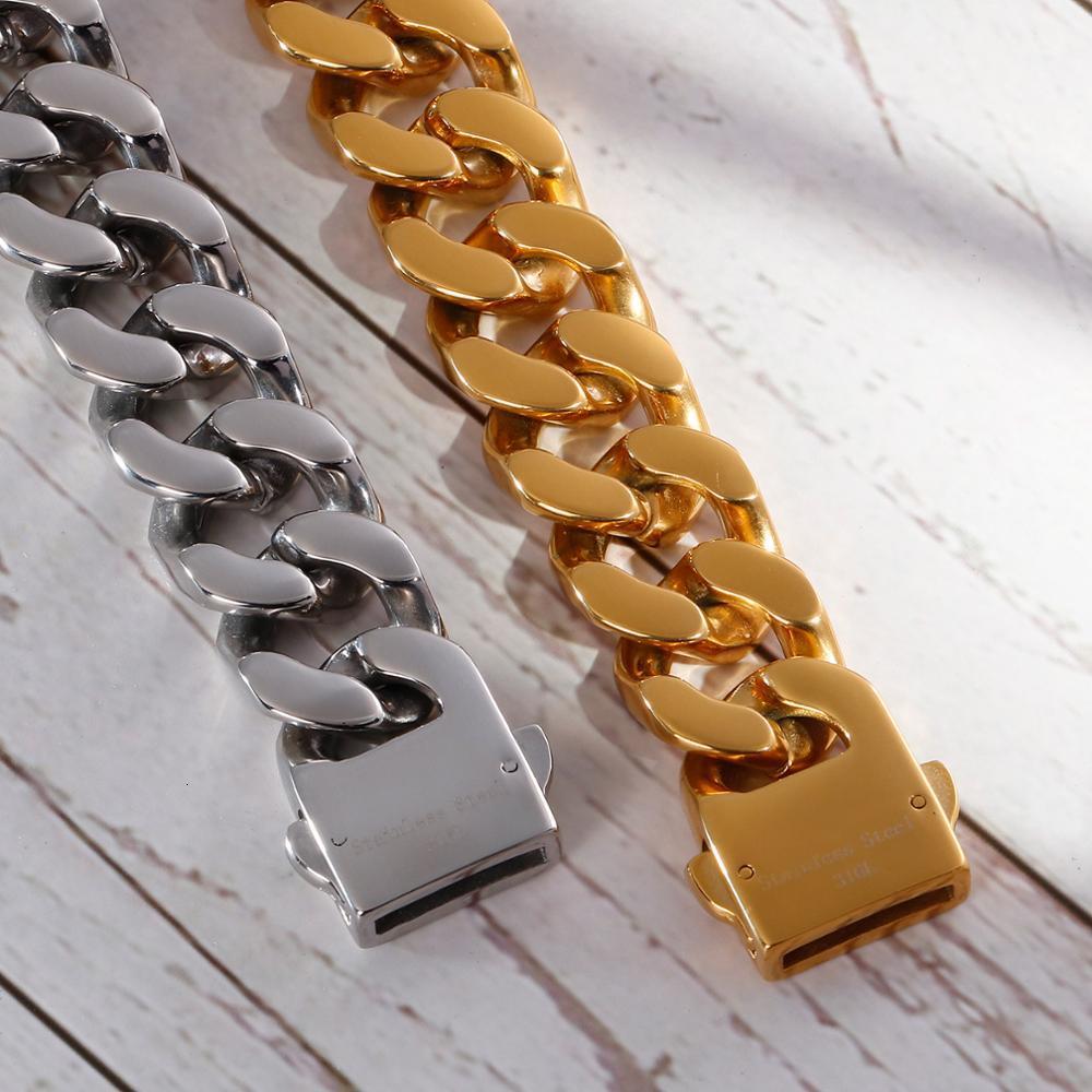 Charm Bracelets Fashion Men Silver Color Gold Stainless Steel Heavy Chunky Link Chain Bracelets Bangles Jewelry 230320