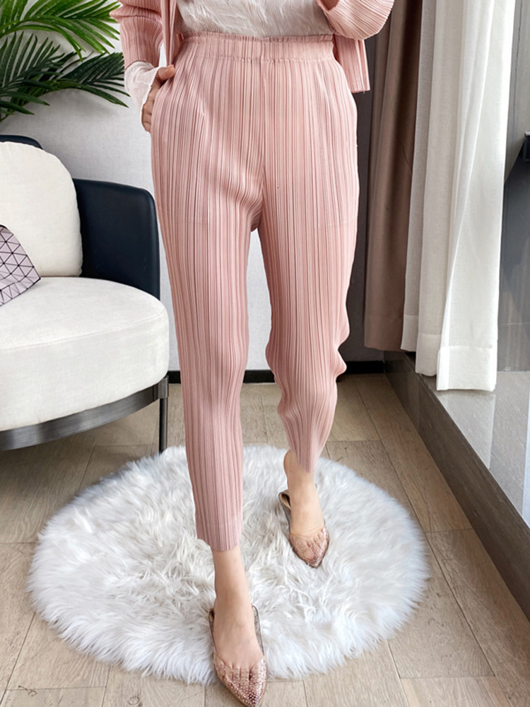 Women's Pants Capris LANMREM Pleated Harem Pants For Women Pockets High Elastic Waist Solid Color Trousers Spring Female Fashion 2N513 230321