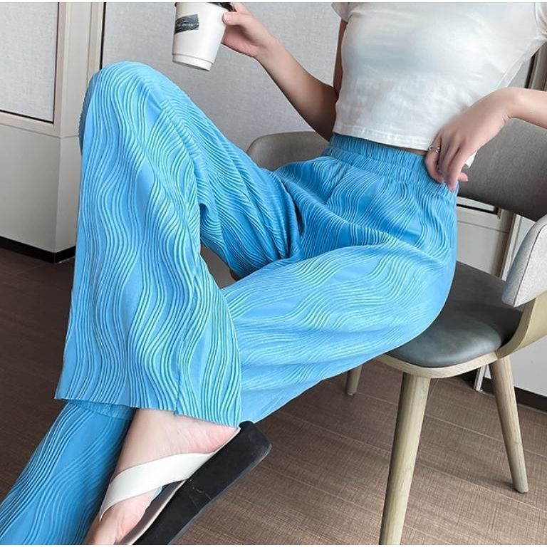 Women's Pants Capris Streetwear Women Water Ripple Wide Leg Pants Women's Summer Thin High Waist Casual Loose Drape Trousers 230321