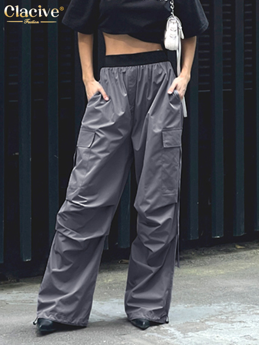 Women's Pants Capris Clacive Fashion Loose Black Cargo Pants Women Elegant Elastic Waist Full Length Pants Casual Straight Trousers Female Clothi