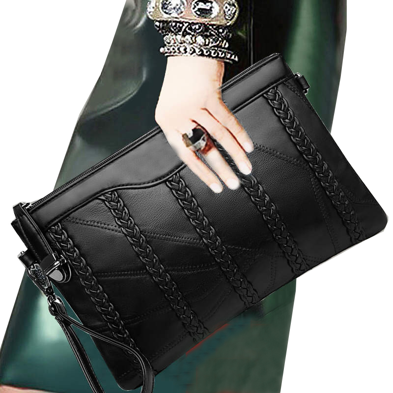 Evening Bags Soft lambskin Sheepskin Leather women clutch bag Women woven envelope shoulder mobile phone female fashion hand 230320
