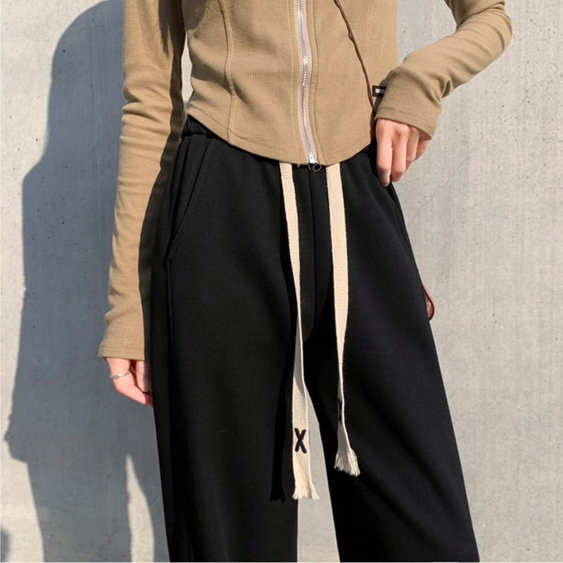 Women's Pants Capris Gray sports wide-leg pants women's spring autumn mopping high-waisted straight-leg lazy slit casual flared pants 230321