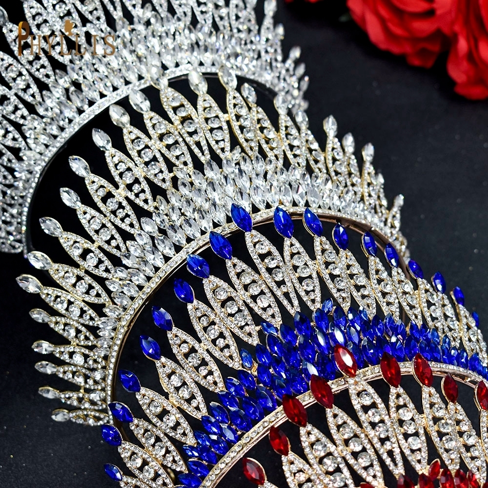 Wedding Hair Jewelry A333 Blue Crystal Queen Diadem Wedding Tiara for Bride Jeweled Pageant Crowns for Women Princess Headpieces Hair Accessories 2303