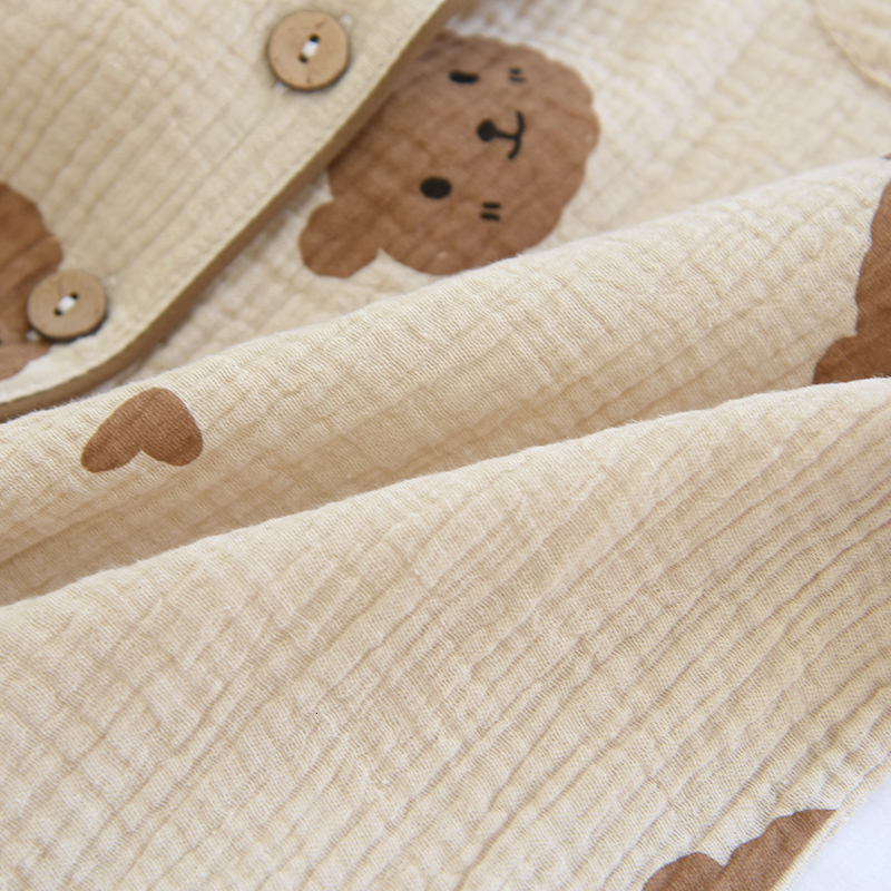 Women's Sleepwear Summer Couple Pure Cotton Bear Love Cute Pajamas Set Sleepwear Female Short-Sleeved Pijama Suit Loungewear Crepe Ladies Pyjama 