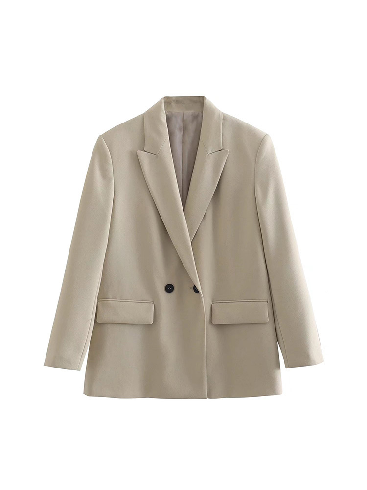 Women's Suits Blazer Fashion Double Breasted Plus Size Coat Vintage Long Sleeve Pockets Female Outerwear Chic 230321