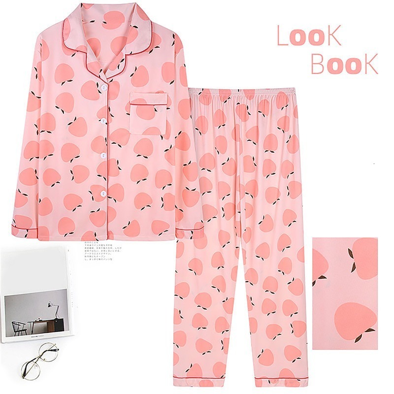 Women's Sleepwear Spring Lady Pajamas Set Heart Printed Soft Cotton Lounge Set Turn-Down Collar Long-Sleeve Trousers Sleepwear Household Wear 230
