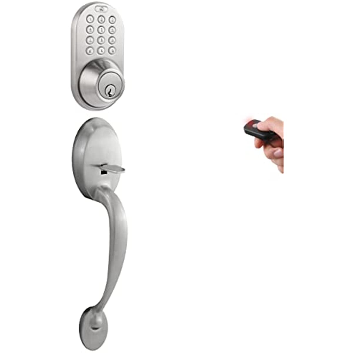 Digital Deadbolt Door Lock and Passage Handleset Combo with Keyless Entry via Remote Control and Keypad Code for Exterior Doors, Satin Nickel
Digital Deadbolt Door Lock and Passage Handleset Combo with Keyless Entry via Remote Control and Keypad Code for Exterior Doors, Satin Nickel