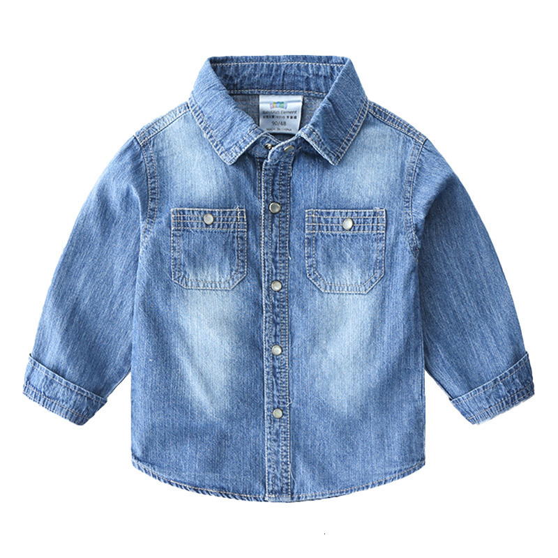 Kids Shirts Spring Autumn 2 3 4 6 8 10 12Years Children Clothing Turndown Collar Long Sleeve Pocket Denim Shirts For Baby Kids Boys 230321