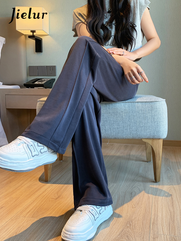 Women's Pants Capris Jielur Summer Korean Style Basic Trousers Drawstring Wide Leg Pants for Women Casual Cool Gray White Pants Female S-XXL 2303