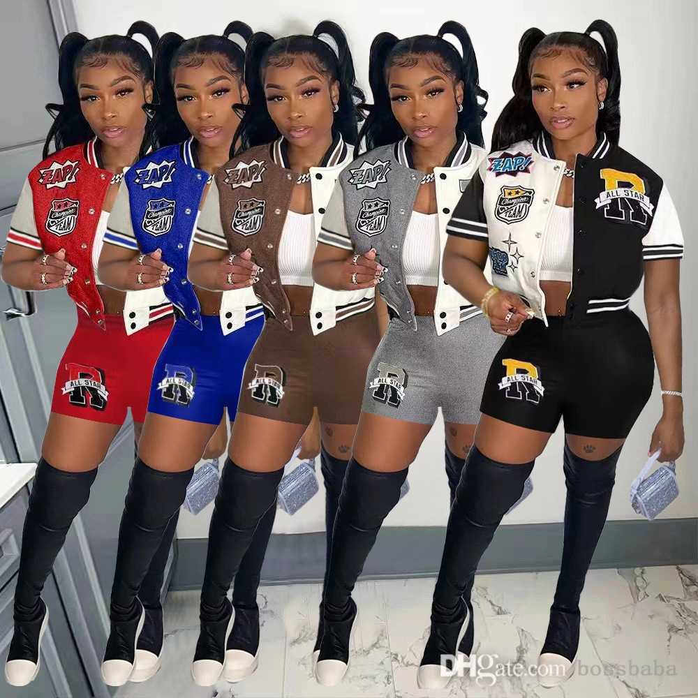 Designer new Womens Baseball Tracksuits Clothing Dresses Summer B Embroidered Short Sleeve Jacket Two Piece Set Pocket Sports Outfits